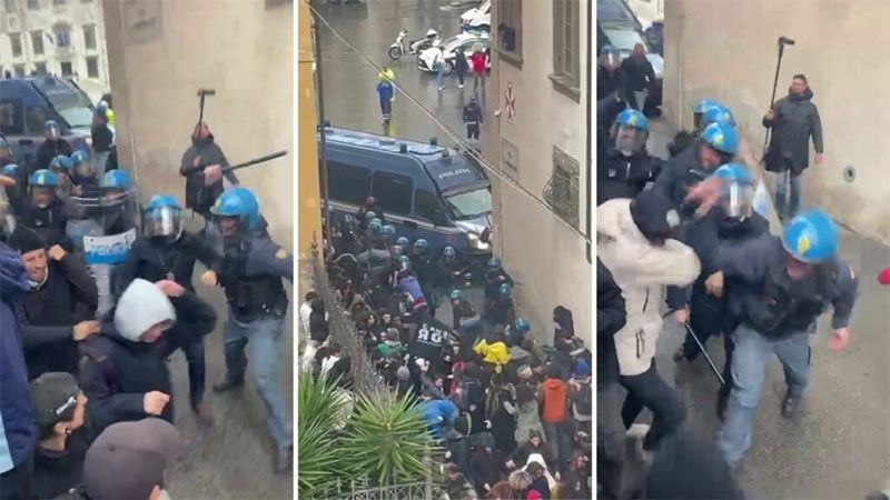 La Polic&iacute;a de Italia reprime a manifestantes contra genocidio en Gaza