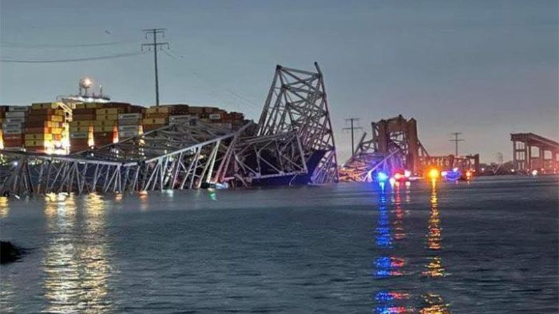 Se desploma un puente en Baltimore debido al choque de un carguero